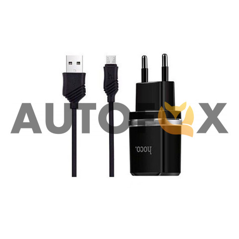 АЗУ Hoco C12 2USB 2.4A+кабель lightning 1m черный 